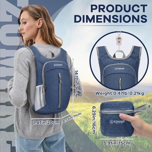 ZOMAKE Packable Daypack 10/20L - Water-Resistant Orange & Navy Blue (image 5)